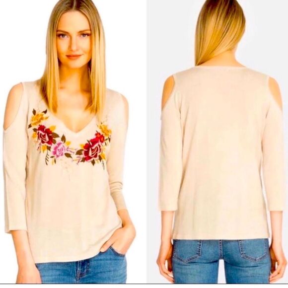 Johnny Was Sweaters - Johnny Was embroidered, sandstone colored sweater.